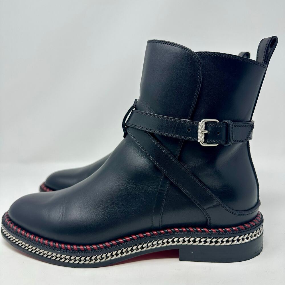 Christian Louboutin Chelsea Chain Flat Calf Brosse Ankle Boots EU 38 US 8